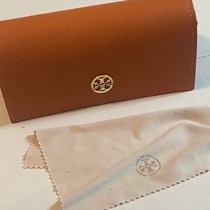 Tory Burch Orange with Gold Color Logo Leather Sunglasses Case 6.5 x 3.5 x 2.5